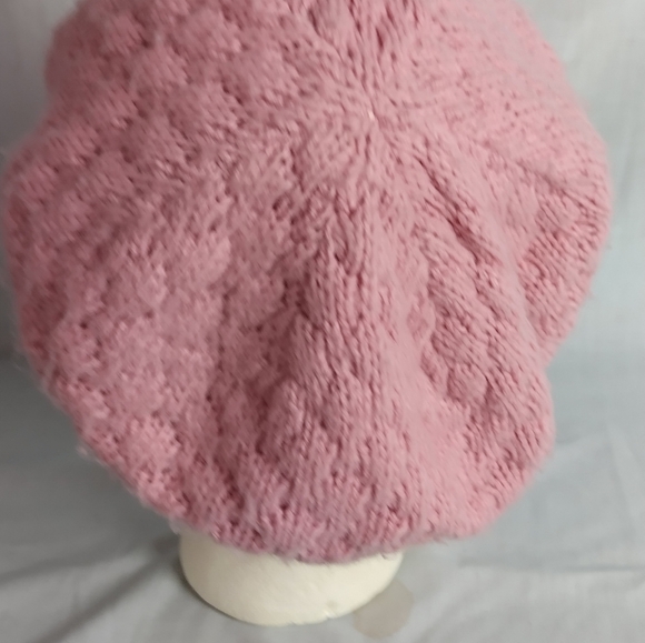 Vtg Knitted Beanie Beret By Hansen Made In USA Pink Open Knit 1980/90s - Picture 4 of 13